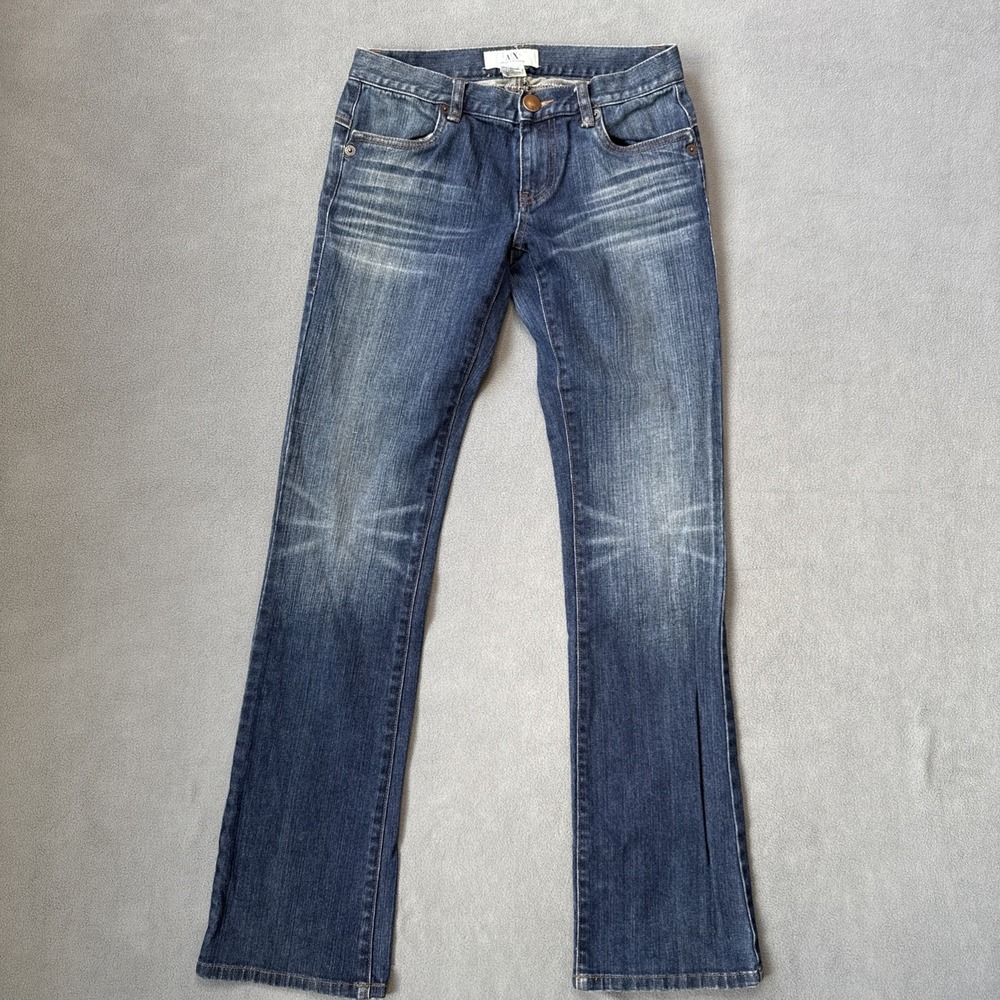 Armani Exchange Jeans Womens 2‎ Blue Embellished Low Rise Y2K Bootcut Stretch